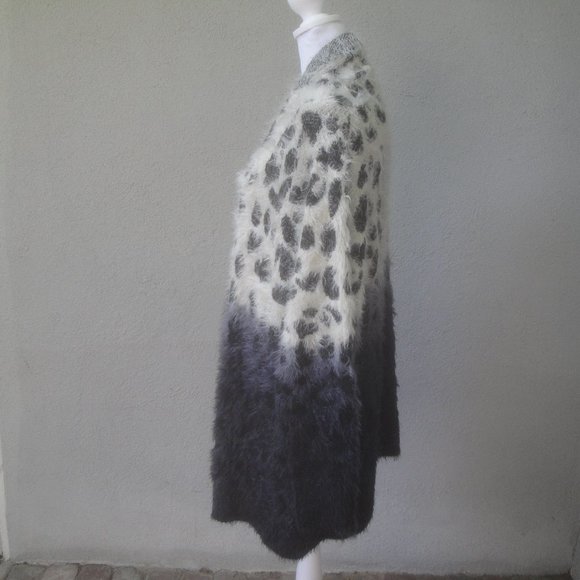 Oliver Sweater Cardigan Fuzzy Soft Open Front Animal Print Black-Cream XL - Picture 6 of 8
